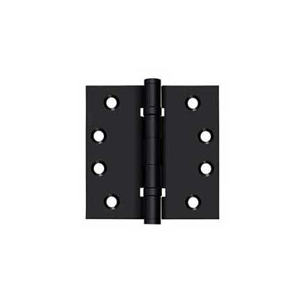 Deltana [DSB4B19] Solid Brass Door Butt Hinge - Ball Bearing - Button Tip - Square Corner - Paint Black Finish - Pair - 4&quot; H x 4&quot; W