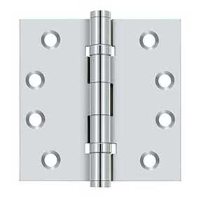 Deltana [DSB4B26] Solid Brass Door Butt Hinge - Ball Bearing - Button Tip - Square Corner - Polished Chrome Finish - Pair - 4" H x 4" W