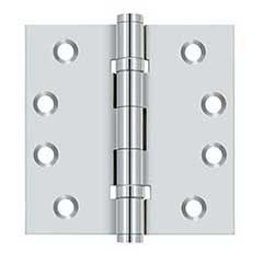 Deltana [DSB4B26] Solid Brass Door Butt Hinge - Ball Bearing - Button Tip - Square Corner - Polished Chrome Finish - Pair - 4&quot; H x 4&quot; W