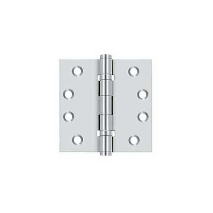 Deltana [DSB4B26] Solid Brass Door Butt Hinge - Ball Bearing - Button Tip - Square Corner - Polished Chrome Finish - Pair - 4" H x 4" W