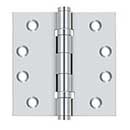 Deltana [DSB4B26] Solid Brass Door Butt Hinge - Ball Bearing - Button Tip - Square Corner - Polished Chrome Finish - Pair - 4" H x 4" W
