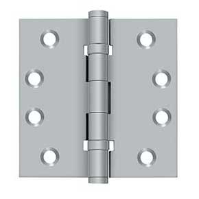 Deltana [DSB4B26D] Solid Brass Door Butt Hinge - Ball Bearing - Button Tip - Square Corner - Brushed Chrome Finish - Pair - 4" H x 4" W