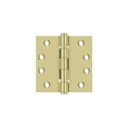 Deltana [DSB4B3-UNL] Solid Brass Door Butt Hinge - Ball Bearing - Button Tip - Square Corner - Polished Brass (Unlacquered) Finish - Pair - 4&quot; H x 4&quot; W