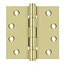 Deltana [DSB4B3-UNL] Solid Brass Door Butt Hinge - Ball Bearing - Button Tip - Square Corner - Polished Brass (Unlacquered) Finish - Pair - 4" H x 4" W
