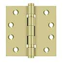 Deltana [DSB4B3-UNL] Solid Brass Door Butt Hinge - Ball Bearing - Button Tip - Square Corner - Polished Brass (Unlacquered) Finish - Pair - 4" H x 4" W