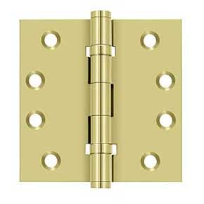 Deltana [DSB4B3] Solid Brass Door Butt Hinge - Ball Bearing - Button Tip - Square Corner - Polished Brass Finish - Pair - 4" H x 4" W