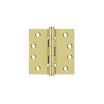Deltana [DSB4B3] Solid Brass Door Butt Hinge - Ball Bearing - Button Tip - Square Corner - Polished Brass Finish - Pair - 4" H x 4" W