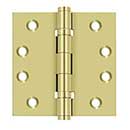 Deltana [DSB4B3] Solid Brass Door Butt Hinge - Ball Bearing - Button Tip - Square Corner - Polished Brass Finish - Pair - 4" H x 4" W