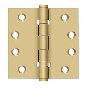 Deltana [DSB4B4] Solid Brass Door Butt Hinge - Ball Bearing - Button Tip - Square Corner - Brushed Brass Finish - Pair - 4" H x 4" W