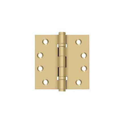 Deltana [DSB4B4] Solid Brass Door Butt Hinge - Ball Bearing - Button Tip - Square Corner - Brushed Brass Finish - Pair - 4&quot; H x 4&quot; W