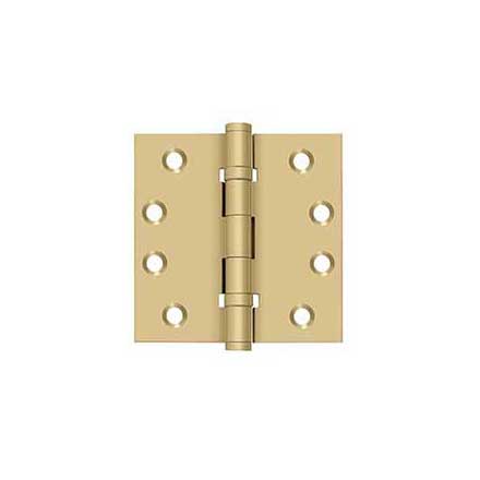 Deltana [DSB4B4] Solid Brass Door Butt Hinge - Ball Bearing - Button Tip - Square Corner - Brushed Brass Finish - Pair - 4&quot; H x 4&quot; W