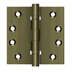 Deltana [DSB4B5] Solid Brass Door Butt Hinge - Ball Bearing - Button Tip - Square Corner - Antique Brass Finish - Pair - 4&quot; H x 4&quot; W