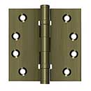 Deltana [DSB4B5] Solid Brass Door Butt Hinge - Ball Bearing - Button Tip - Square Corner - Antique Brass Finish - Pair - 4&quot; H x 4&quot; W