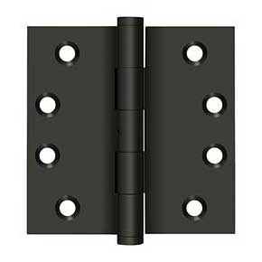 Deltana [DSB4N10B] Solid Brass Door Butt Hinge - Non-Removable Pin - Button Tip - Square Corner - Oil Rubbed Bronze Finish - Pair - 4" H x 4" W