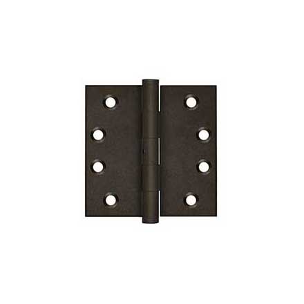 Deltana [DSB4N10BD] Solid Brass Door Butt Hinge - Non-Removable Pin - Button Tip - Square Corner - Bronze Dark Finish - Pair - 4&quot; H x 4&quot; W