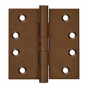 Deltana [DSB4N10BR] Solid Brass Door Butt Hinge - Non-Removable Pin - Button Tip - Square Corner - Bronze Rust Finish - Pair - 4" H x 4" W