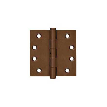 Deltana [DSB4N10BR] Solid Brass Door Butt Hinge - Non-Removable Pin - Button Tip - Square Corner - Bronze Rust Finish - Pair - 4&quot; H x 4&quot; W