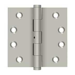 Deltana [DSB4N15] Solid Brass Door Butt Hinge - Non-Removable Pin - Button Tip - Square Corner - Brushed Nickel Finish - Pair - 4" H x 4" W