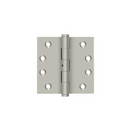 Deltana [DSB4N15] Solid Brass Door Butt Hinge - Non-Removable Pin - Button Tip - Square Corner - Brushed Nickel Finish - Pair - 4&quot; H x 4&quot; W