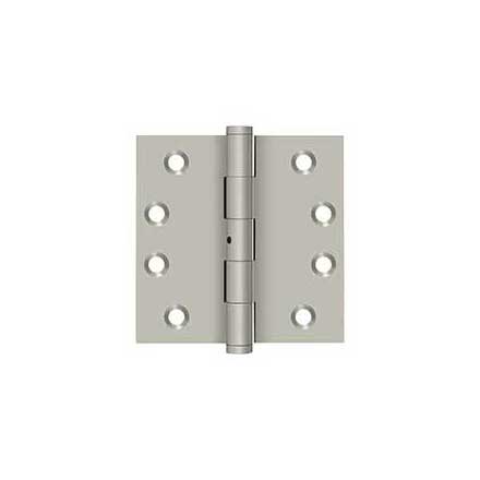 Deltana [DSB4N15] Solid Brass Door Butt Hinge - Non-Removable Pin - Button Tip - Square Corner - Brushed Nickel Finish - Pair - 4&quot; H x 4&quot; W