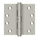 Deltana [DSB4N15] Solid Brass Door Butt Hinge - Non-Removable Pin - Button Tip - Square Corner - Brushed Nickel Finish - Pair - 4" H x 4" W