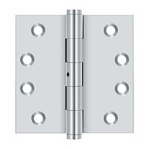 Deltana [DSB4N26] Solid Brass Door Butt Hinge - Non-Removable Pin - Button Tip - Square Corner - Polished Chrome Finish - Pair - 4" H x 4" W