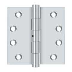 Deltana [DSB4N26] Solid Brass Door Butt Hinge - Non-Removable Pin - Button Tip - Square Corner - Polished Chrome Finish - Pair - 4&quot; H x 4&quot; W