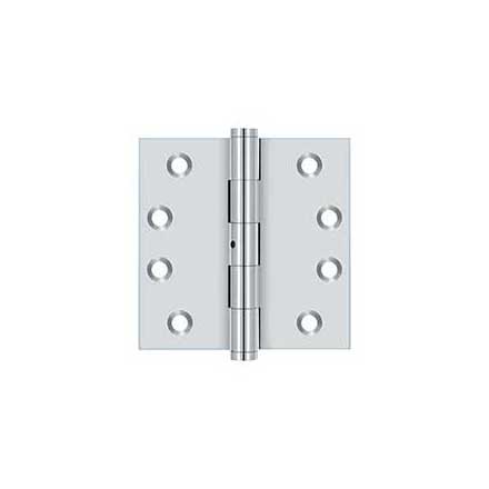 Deltana [DSB4N26] Solid Brass Door Butt Hinge - Non-Removable Pin - Button Tip - Square Corner - Polished Chrome Finish - Pair - 4&quot; H x 4&quot; W