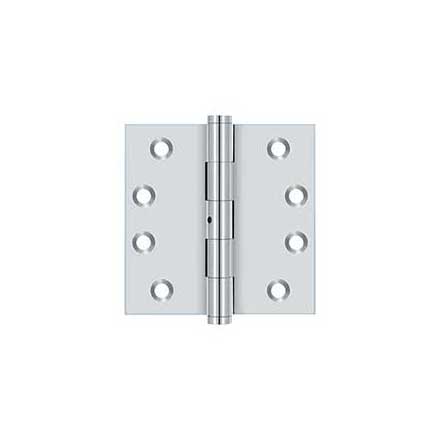 Deltana [DSB4N26] Solid Brass Door Butt Hinge - Non-Removable Pin - Button Tip - Square Corner - Polished Chrome Finish - Pair - 4&quot; H x 4&quot; W