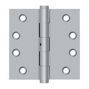 Deltana [DSB4N26D] Solid Brass Door Butt Hinge - Non-Removable Pin - Button Tip - Square Corner - Brushed Chrome Finish - Pair - 4" H x 4" W