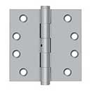Deltana [DSB4N26D] Solid Brass Door Butt Hinge - Non-Removable Pin - Button Tip - Square Corner - Brushed Chrome Finish - Pair - 4" H x 4" W