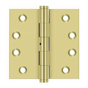 Deltana [DSB4N3] Solid Brass Door Butt Hinge - Non-Removable Pin - Button Tip - Square Corner - Polished Brass Finish - Pair - 4" H x 4" W