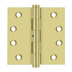 Deltana [DSB4N3] Solid Brass Door Butt Hinge - Non-Removable Pin - Button Tip - Square Corner - Polished Brass Finish - Pair - 4&quot; H x 4&quot; W