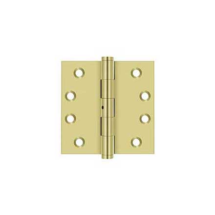 Deltana [DSB4N3] Solid Brass Door Butt Hinge - Non-Removable Pin - Button Tip - Square Corner - Polished Brass Finish - Pair - 4&quot; H x 4&quot; W