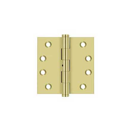 Deltana [DSB4N3] Solid Brass Door Butt Hinge - Non-Removable Pin - Button Tip - Square Corner - Polished Brass Finish - Pair - 4&quot; H x 4&quot; W