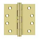 Deltana [DSB4N3] Solid Brass Door Butt Hinge - Non-Removable Pin - Button Tip - Square Corner - Polished Brass Finish - Pair - 4" H x 4" W