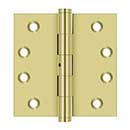 Deltana [DSB4N3] Solid Brass Door Butt Hinge - Non-Removable Pin - Button Tip - Square Corner - Polished Brass Finish - Pair - 4" H x 4" W