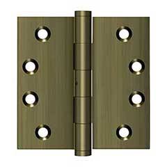 Deltana [DSB4N5] Solid Brass Door Butt Hinge - Non-Removable Pin - Button Tip - Square Corner - Antique Brass Finish - Pair - 4&quot; H x 4&quot; W