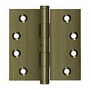 Deltana [DSB4N5] Solid Brass Door Butt Hinge - Non-Removable Pin - Button Tip - Square Corner - Antique Brass Finish - Pair - 4&quot; H x 4&quot; W