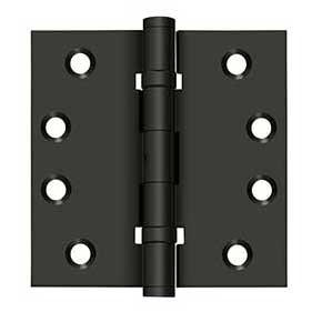 Deltana [DSB4NB10B] Solid Brass Door Butt Hinge - Ball Bearing - Non-Removable Pin - Button Tip - Square Corner - Oil Rubbed Bronze Finish - Pair - 4" H x 4" W