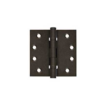 Deltana [DSB4NB10BD] Solid Brass Door Butt Hinge - Ball Bearing - Non-Removable Pin - Button Tip - Square Corner - Bronze Dark Finish - Pair - 4&quot; H x 4&quot; W