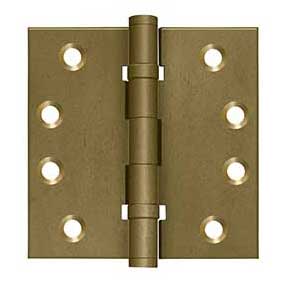 Deltana [DSB4NB10BM] Solid Brass Door Butt Hinge - Ball Bearing - Non-Removable Pin - Button Tip - Square Corner - Bronze Medium Finish - Pair - 4" H x 4" W