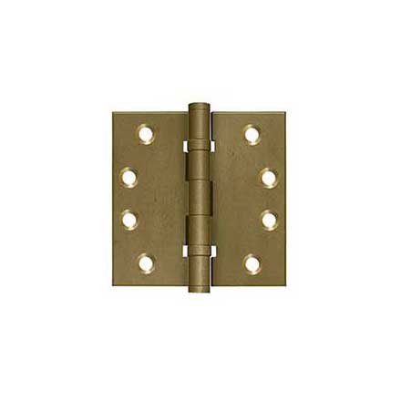 Deltana [DSB4NB10BM] Solid Brass Door Butt Hinge - Ball Bearing - Non-Removable Pin - Button Tip - Square Corner - Bronze Medium Finish - Pair - 4" H x 4" W