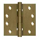 Deltana [DSB4NB10BM] Solid Brass Door Butt Hinge - Ball Bearing - Non-Removable Pin - Button Tip - Square Corner - Bronze Medium Finish - Pair - 4&quot; H x 4&quot; W