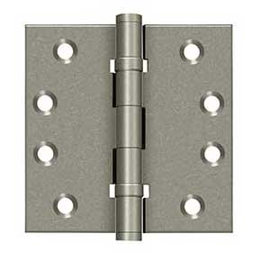 Deltana [DSB4NB10WL] Solid Brass Door Butt Hinge - Ball Bearing - Non-Removable Pin - Button Tip - Square Corner - Weathered Light Finish - Pair - 4" H x 4" W