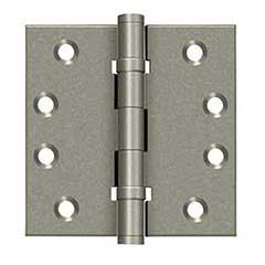 Deltana [DSB4NB10WL] Solid Brass Door Butt Hinge - Ball Bearing - Non-Removable Pin - Button Tip - Square Corner - Weathered Light Finish - Pair - 4&quot; H x 4&quot; W