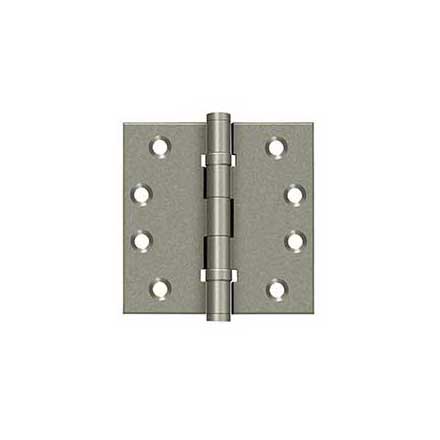 Deltana [DSB4NB10WL] Solid Brass Door Butt Hinge - Ball Bearing - Non-Removable Pin - Button Tip - Square Corner - Weathered Light Finish - Pair - 4" H x 4" W