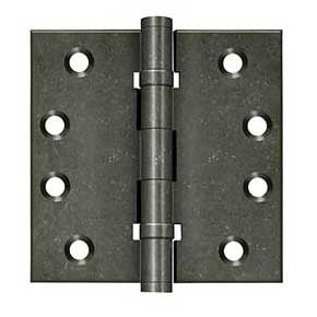 Deltana [DSB4NB10WM] Solid Brass Door Butt Hinge - Ball Bearing - Non-Removable Pin - Button Tip - Square Corner - Weathered Medium Finish - Pair - 4" H x 4" W