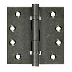 Deltana [DSB4NB10WM] Solid Brass Door Butt Hinge - Ball Bearing - Non-Removable Pin - Button Tip - Square Corner - Weathered Medium Finish - Pair - 4&quot; H x 4&quot; W