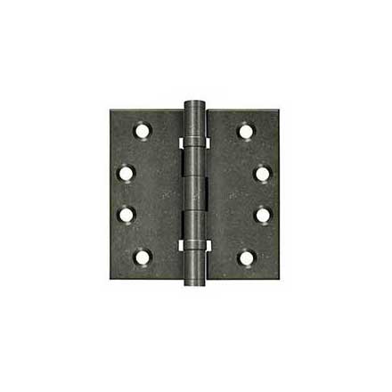 Deltana [DSB4NB10WM] Solid Brass Door Butt Hinge - Ball Bearing - Non-Removable Pin - Button Tip - Square Corner - Weathered Medium Finish - Pair - 4&quot; H x 4&quot; W